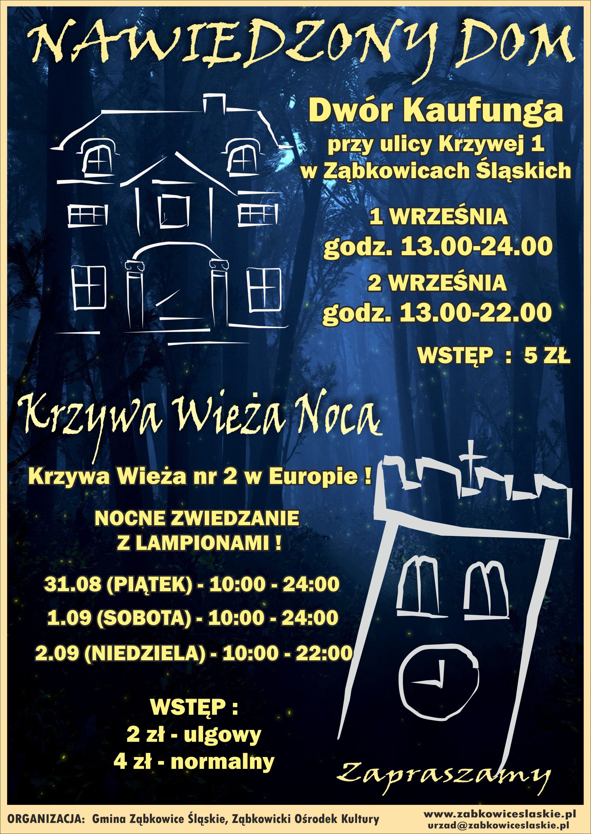 NAWIEDZONY DOM I KRZYWA WIEŻA NOCĄ